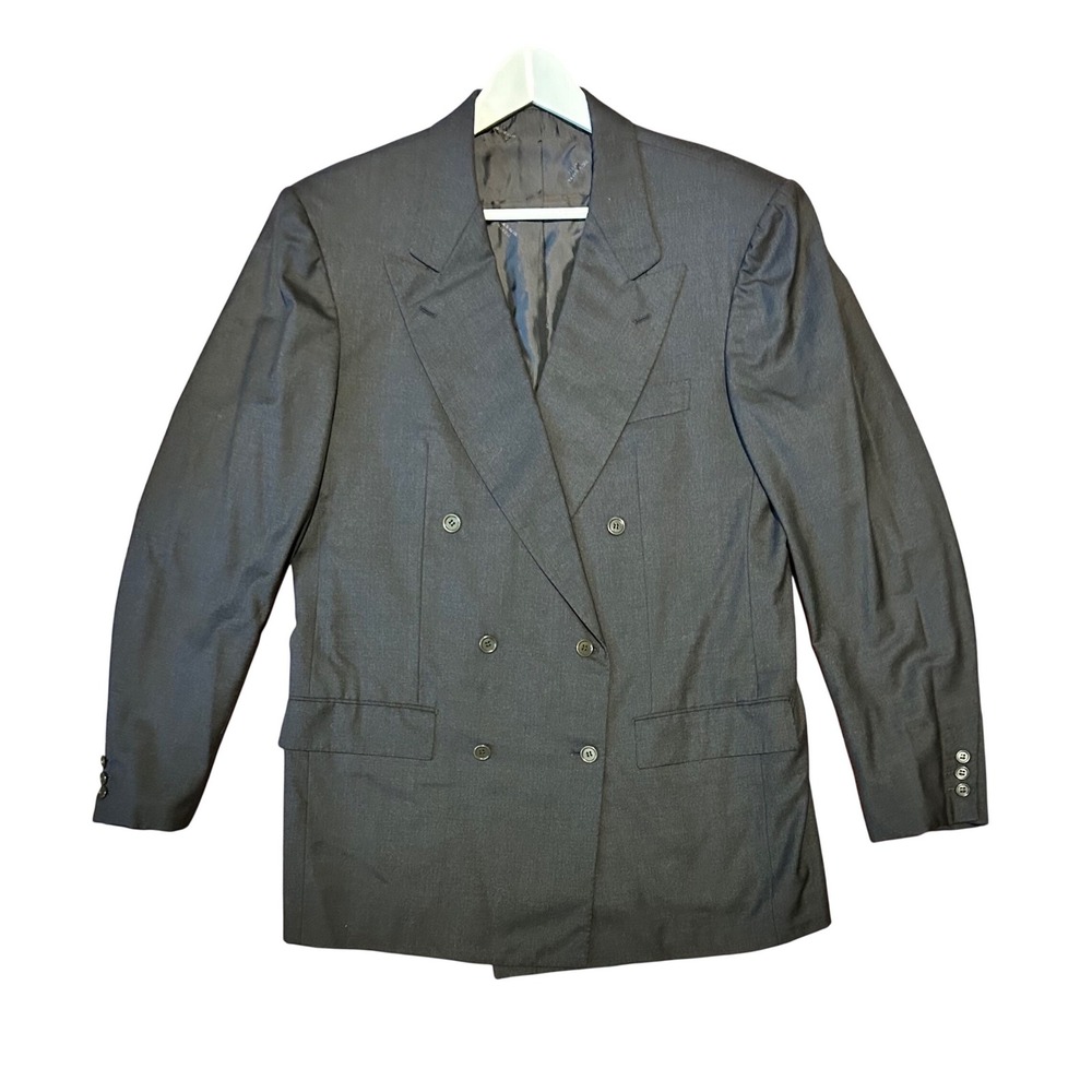 Kiton Napoli Blazer 42L Charcoal Gray Diamonte Blu Wool Double Breasted *Read